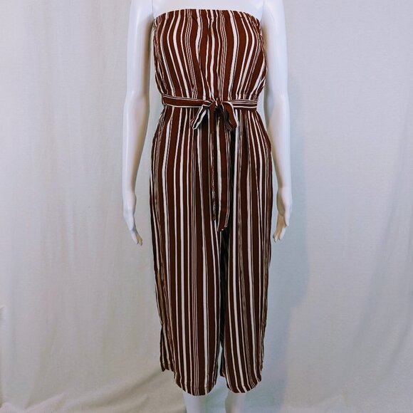 Sho Sho Jumpsuit/Romper Orange and White Vertical Stipes Strapless Size Small - Picture 1 of 7